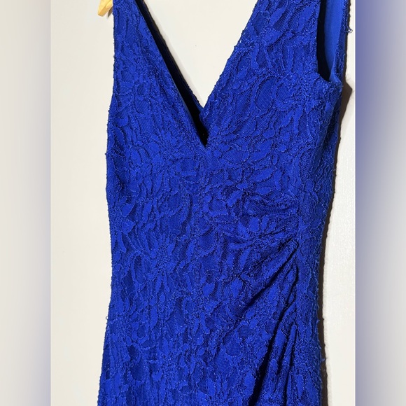 Lauren Ralph Lauren Royal Blue Lace Maxi Dress V-Neck Formal Evening Gown Size 8 - Picture 5 of 10